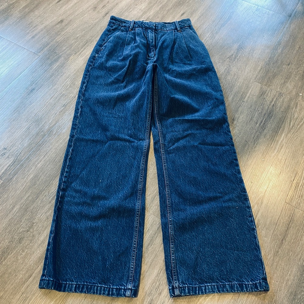 Abercrombie & Fitch Pleated Wide Leg Jeans Dark Wash High Rise Size 26/2